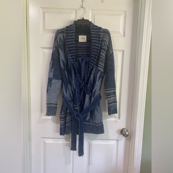 Lucky Brand Sweaters - LUCKY BRAND Blue Thick Knit Southwest Western Tie Belt Sweater Cardigan $169 NWT